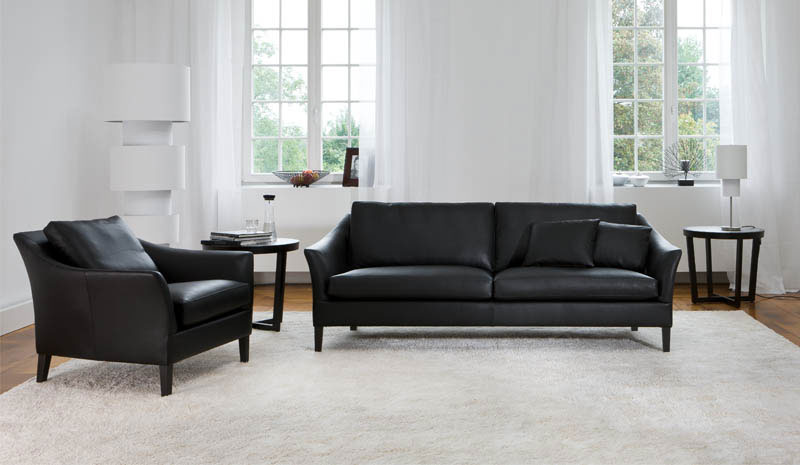 Bielefelder Werkstätten Sofa Saloni mit Sessel in schwarzem Leder