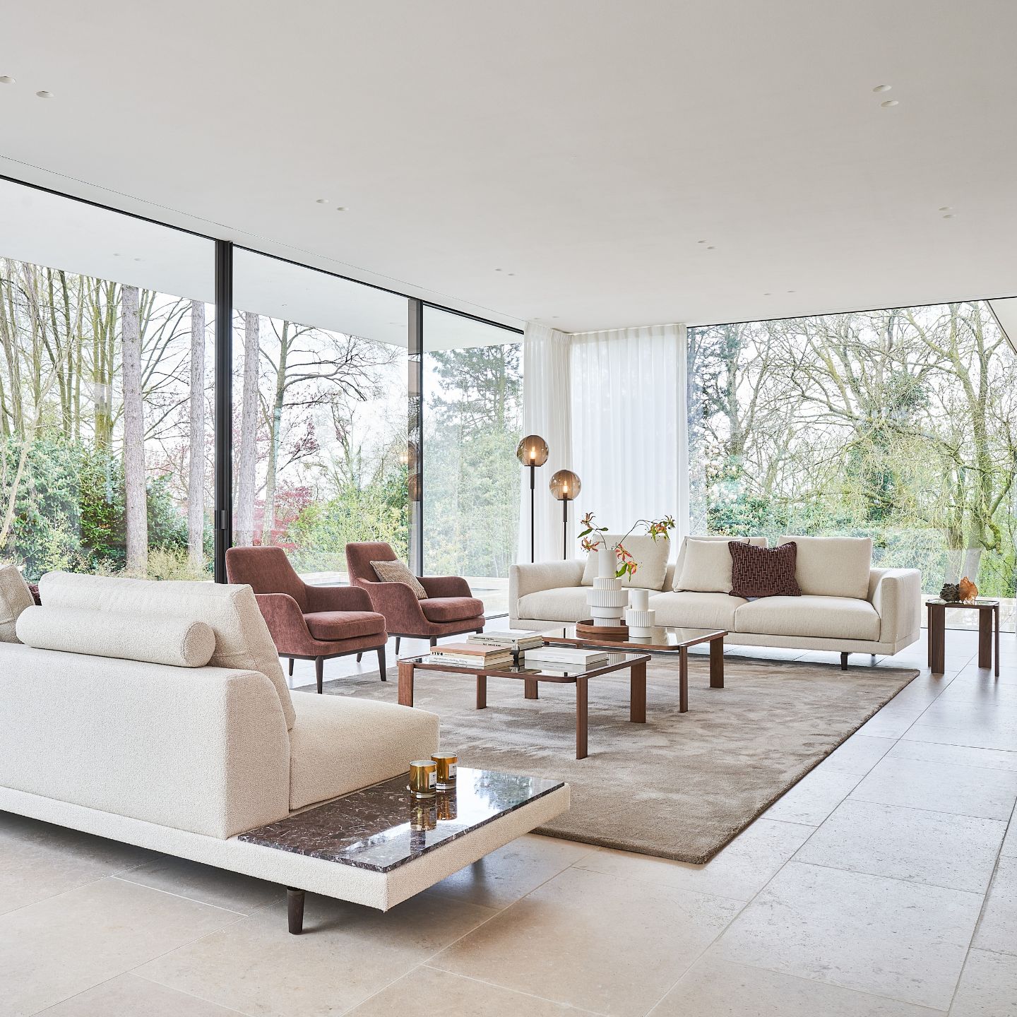Bielefelder Werkstaetten Sofa Dreisitzer Long Island Stoff weiß im Wohnzimmer