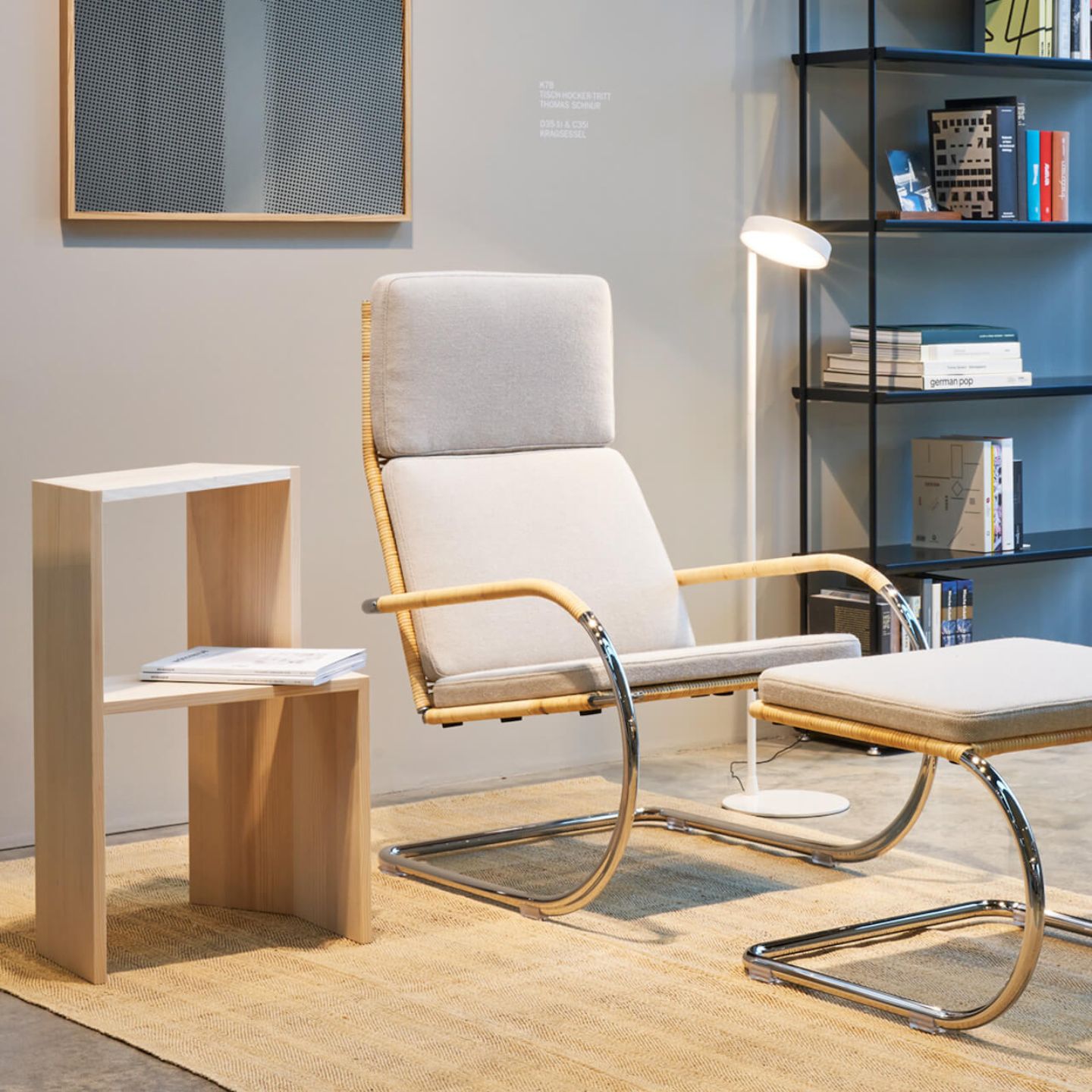 TECTA Sessel D35 & Hocker C35 Geflecht braun Bezug weiß